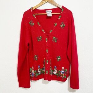 BP Design Vintage Red embroidered Holiday Christmas Sweater Medium